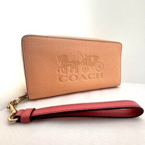 Coach Horse and Carriage Accordion Zip Wallet Wristlet Peach Leather